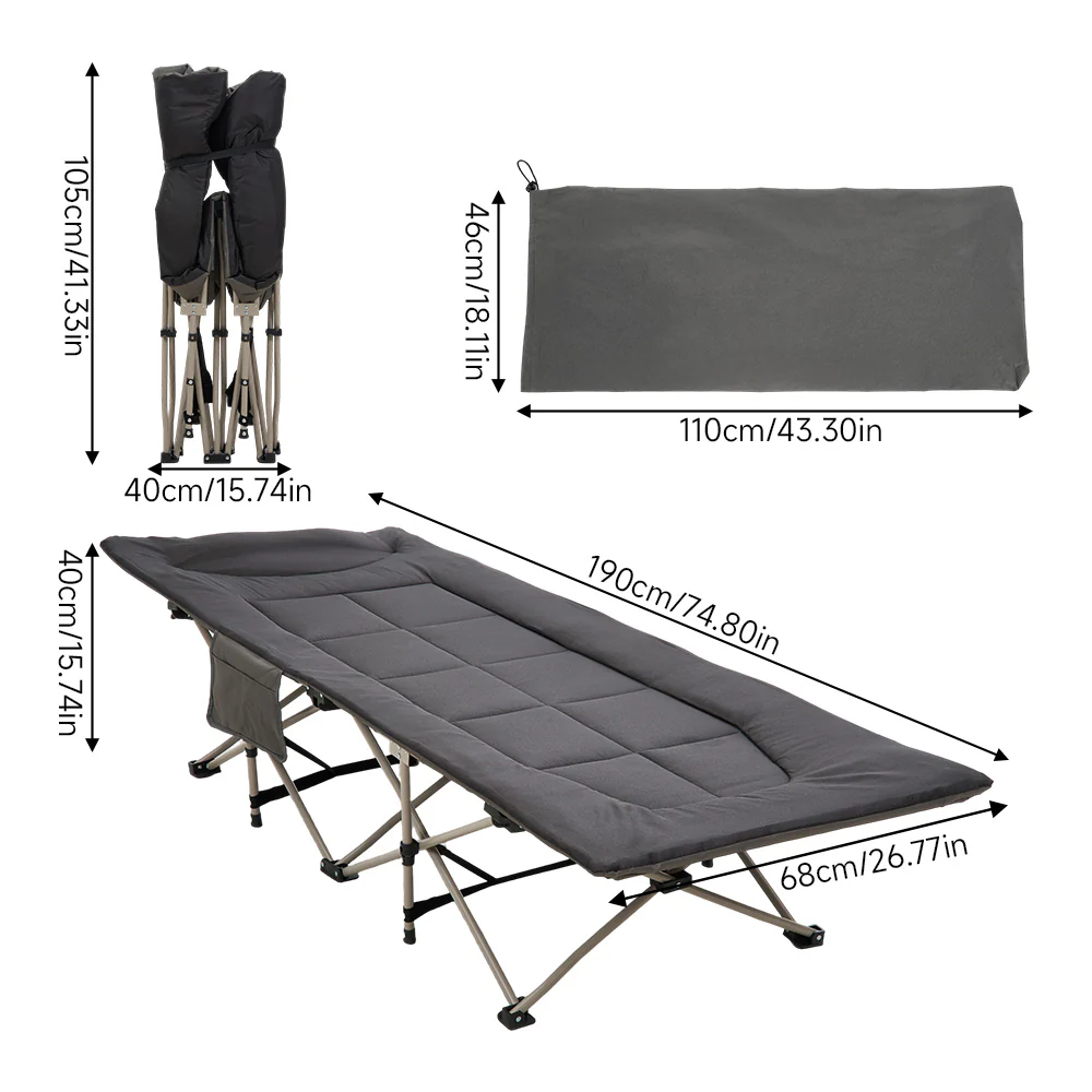 Portable Folding Camping Cot Camping bed with Headrest - Image 8