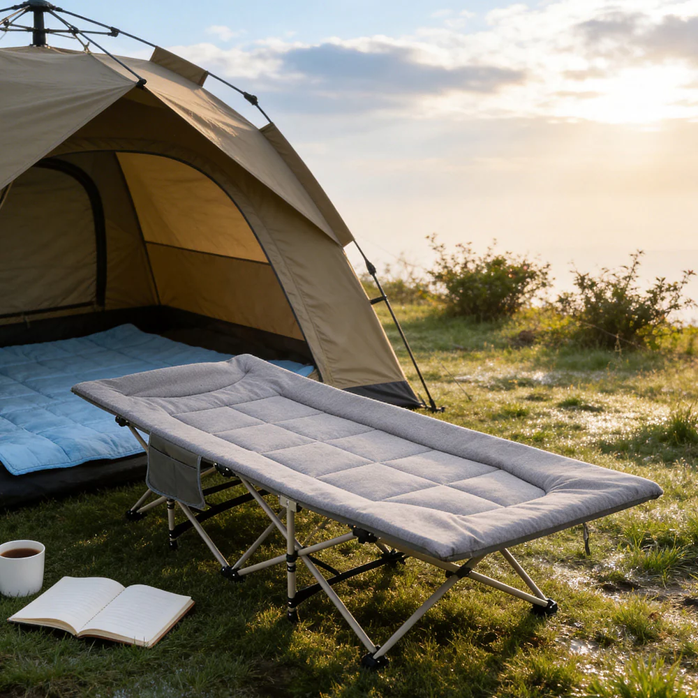 Portable Folding Camping Cot Camping bed with Headrest - Image 2