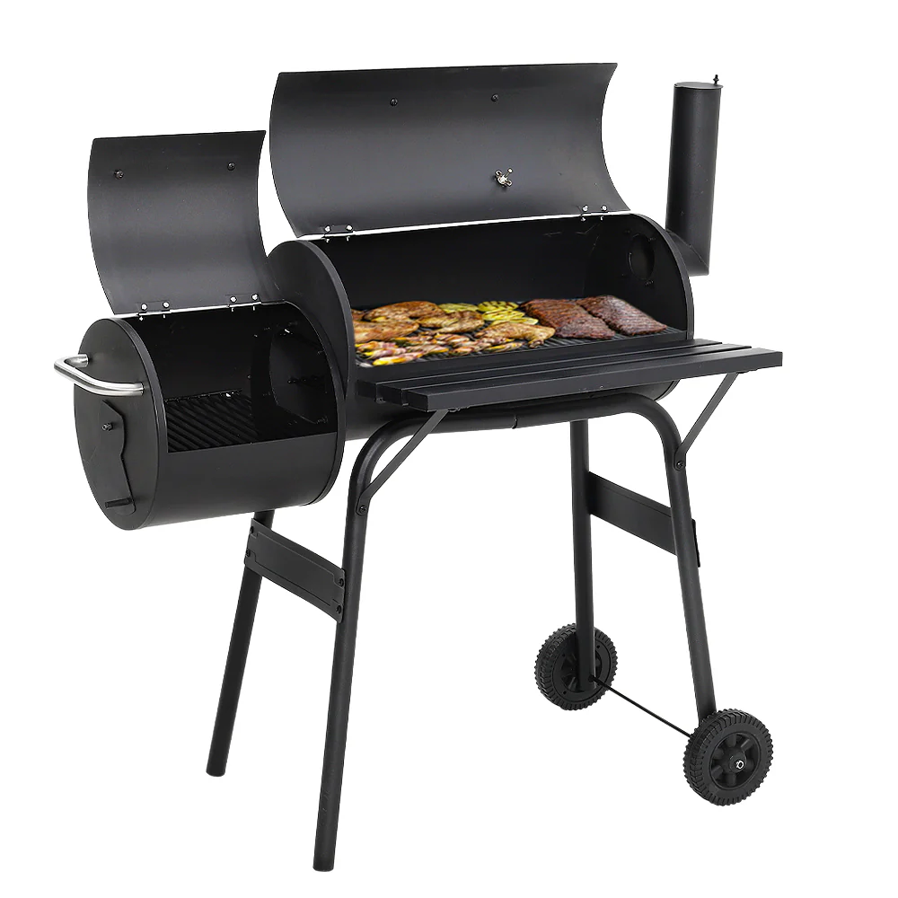 Portable Outdoor Charcoal BBQ Grill With Offset Smoker