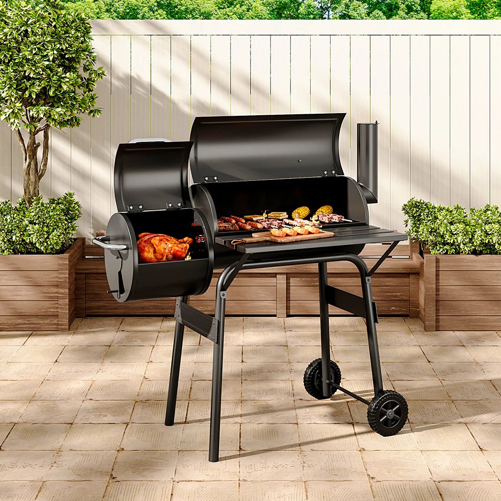 Portable Outdoor Charcoal BBQ Grill With Offset Smoker - Image 2