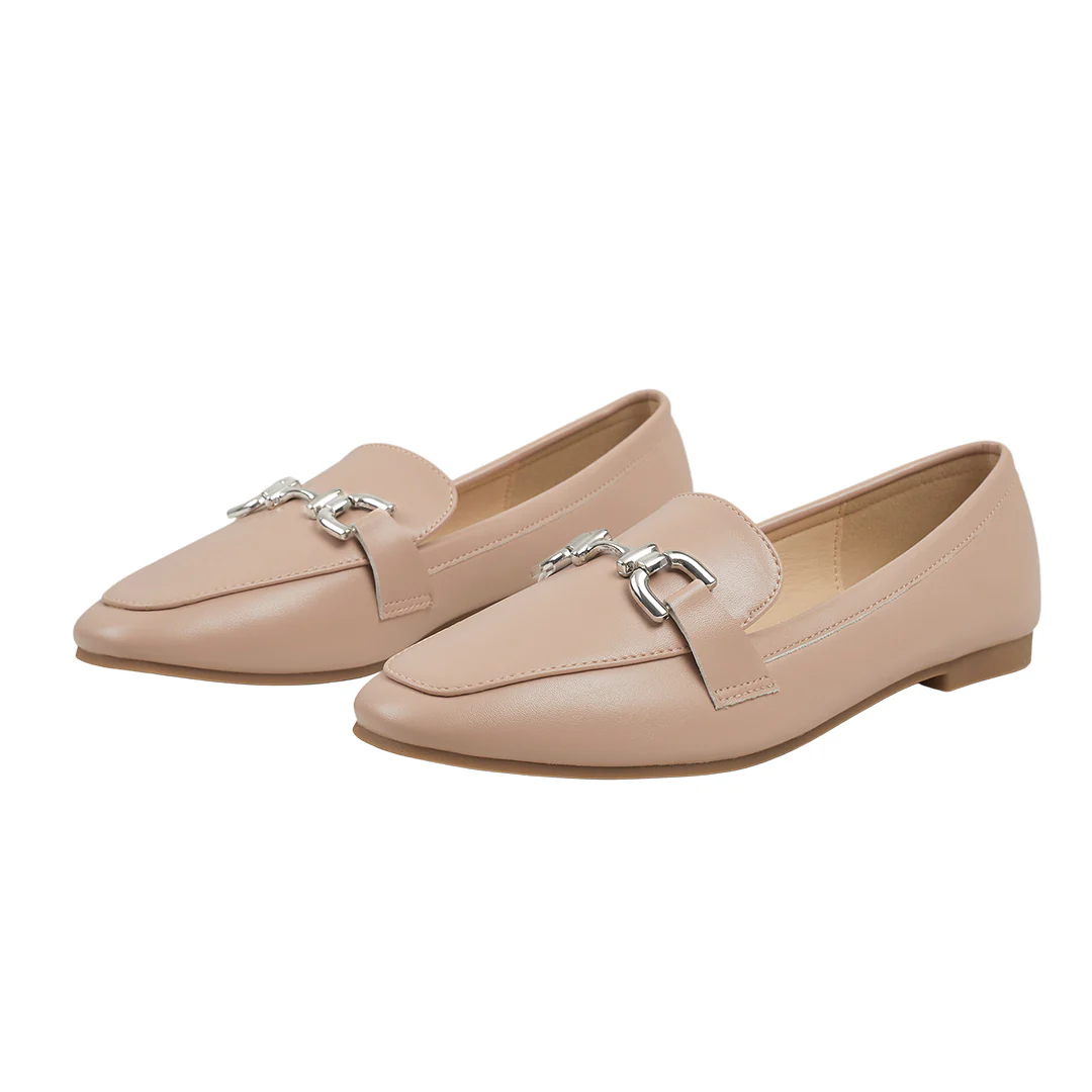 PU Leather Closed Toe Loafers - Nude - Image 3