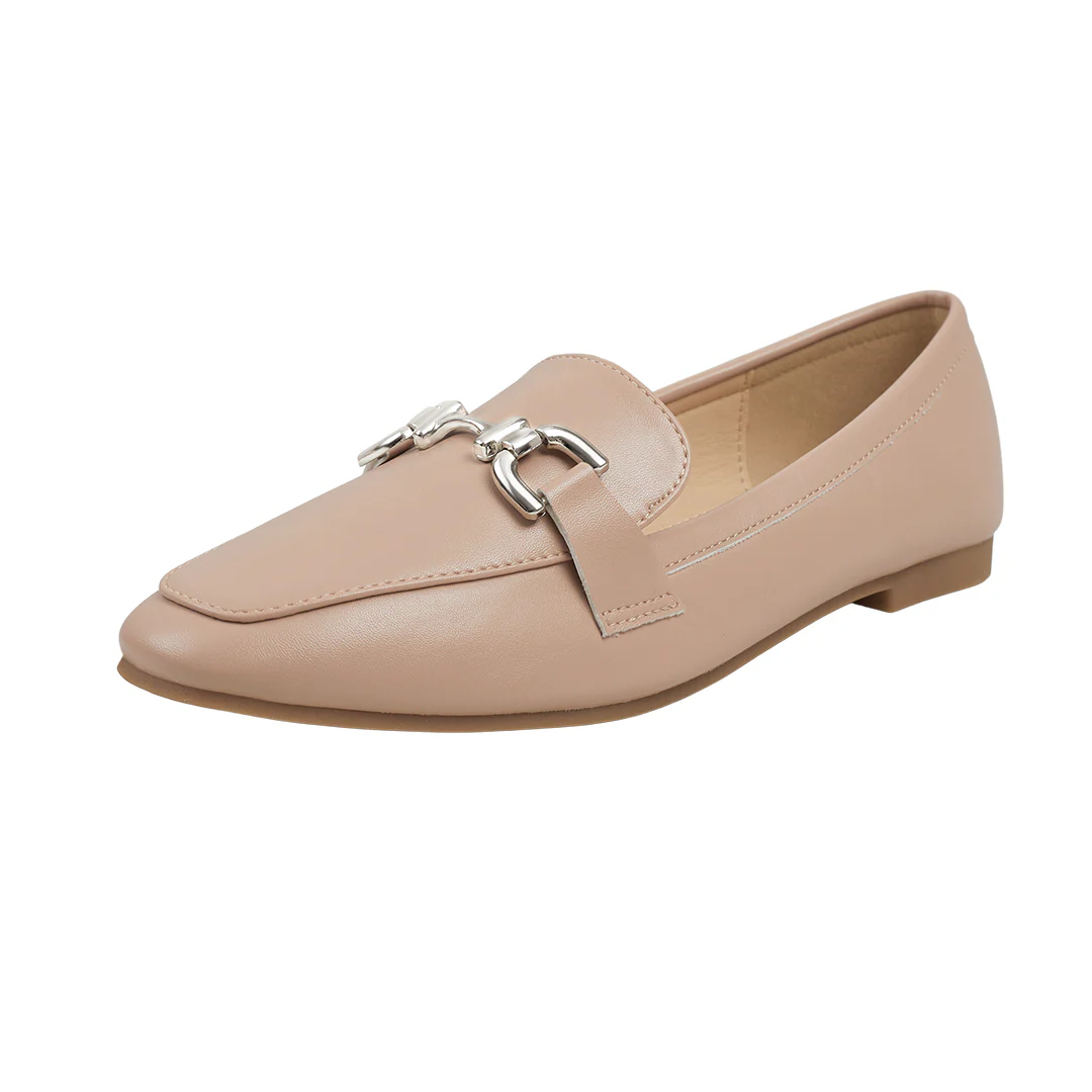 PU Leather Closed Toe Loafers - Nude - Image 4