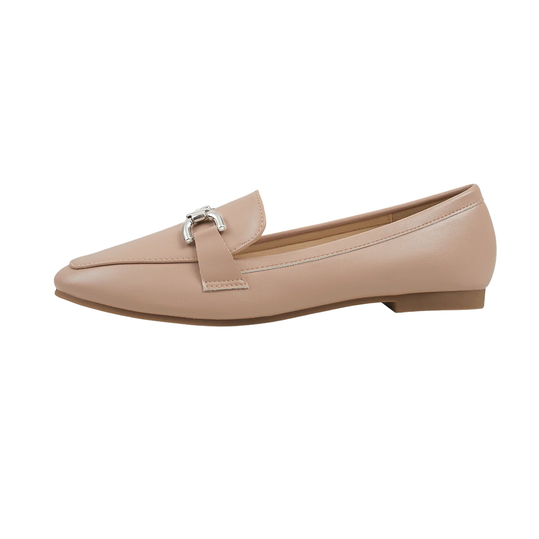 PU Leather Closed Toe Loafers - Nude - Image 6