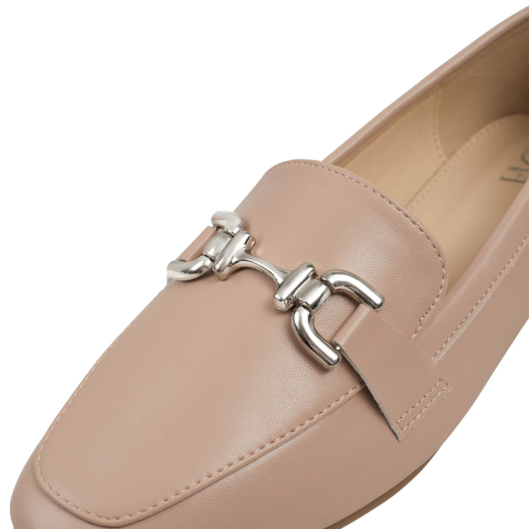 PU Leather Closed Toe Loafers - Nude - Image 7