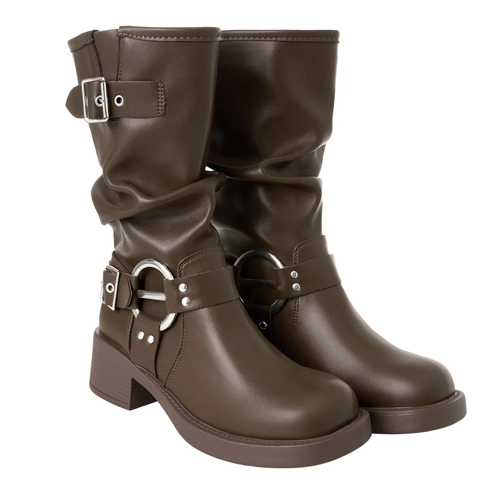 PU Leather Fashionable Western-Style Mid-Calf Boots - Image 3
