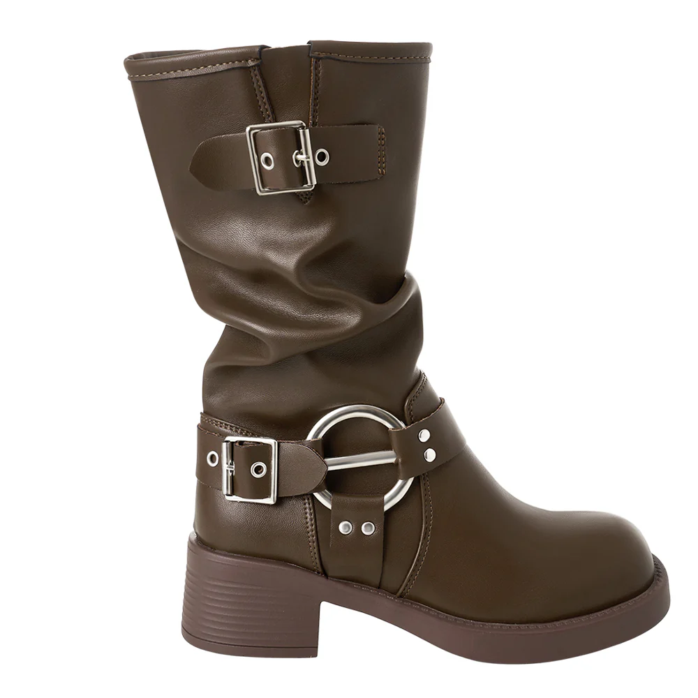 PU Leather Fashionable Western-Style Mid-Calf Boots - Image 4