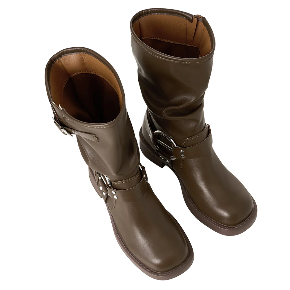 PU Leather Fashionable Western-Style Mid-Calf Boots - Image 6