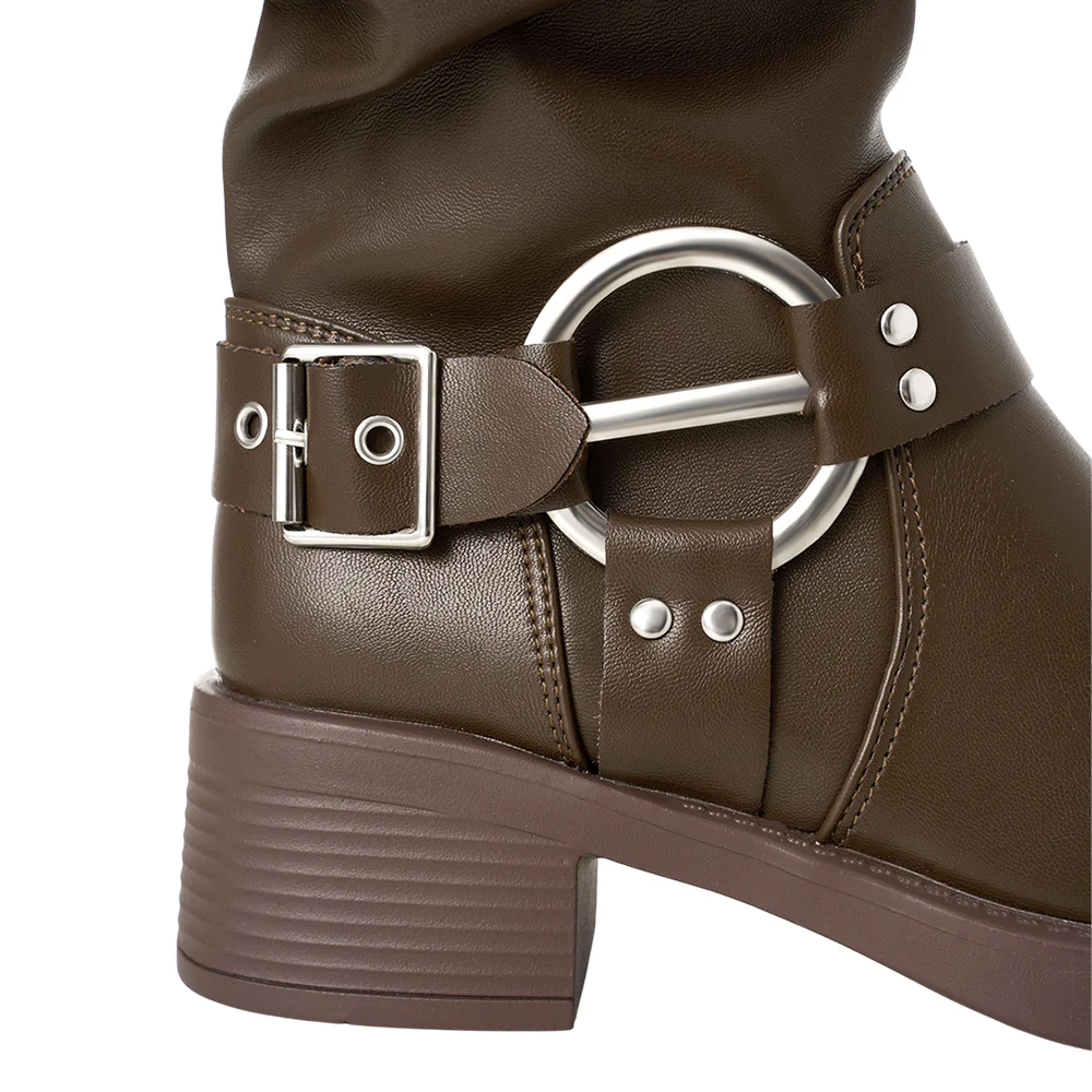 PU Leather Fashionable Western-Style Mid-Calf Boots - Image 7