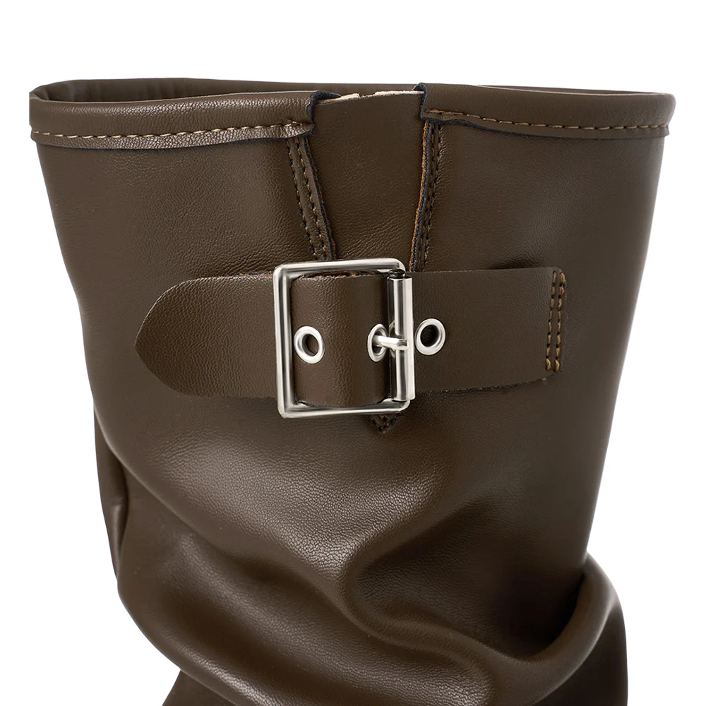PU Leather Fashionable Western-Style Mid-Calf Boots - Image 8
