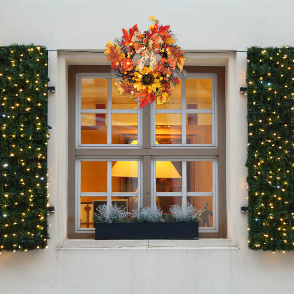 Pumpkin Bell Harvest Wreath with Warm Lights