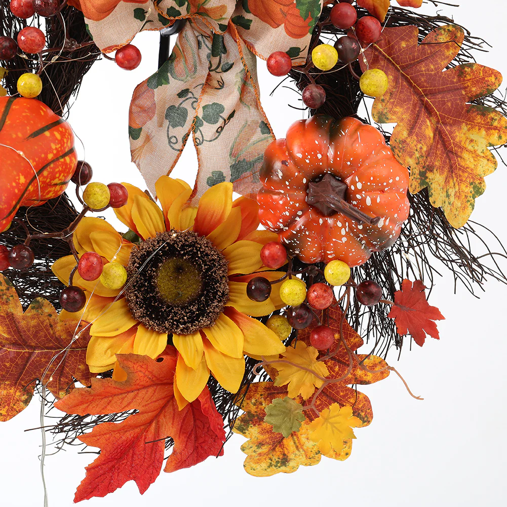 Pumpkin Bell Harvest Wreath with Warm Lights - Image 3