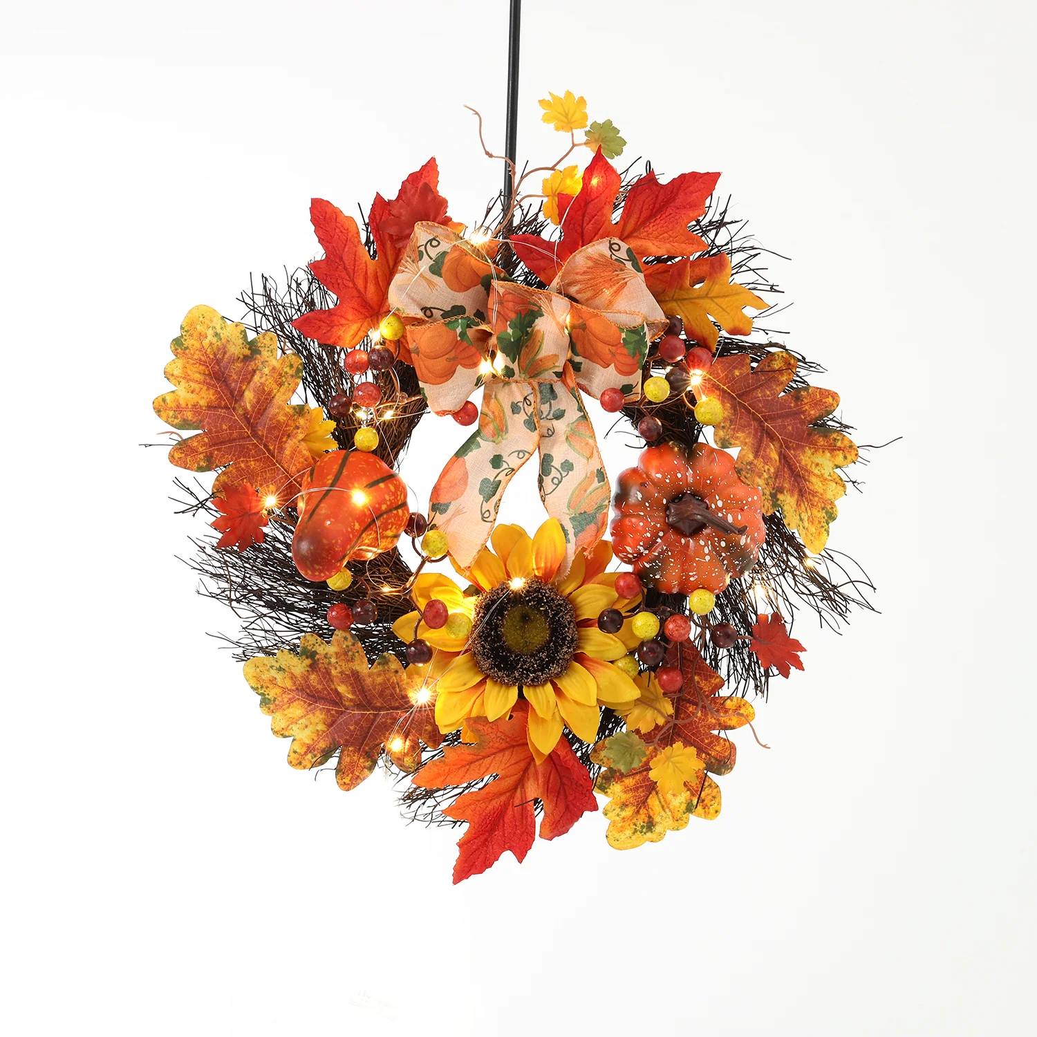 Pumpkin Bell Harvest Wreath with Warm Lights - Image 7