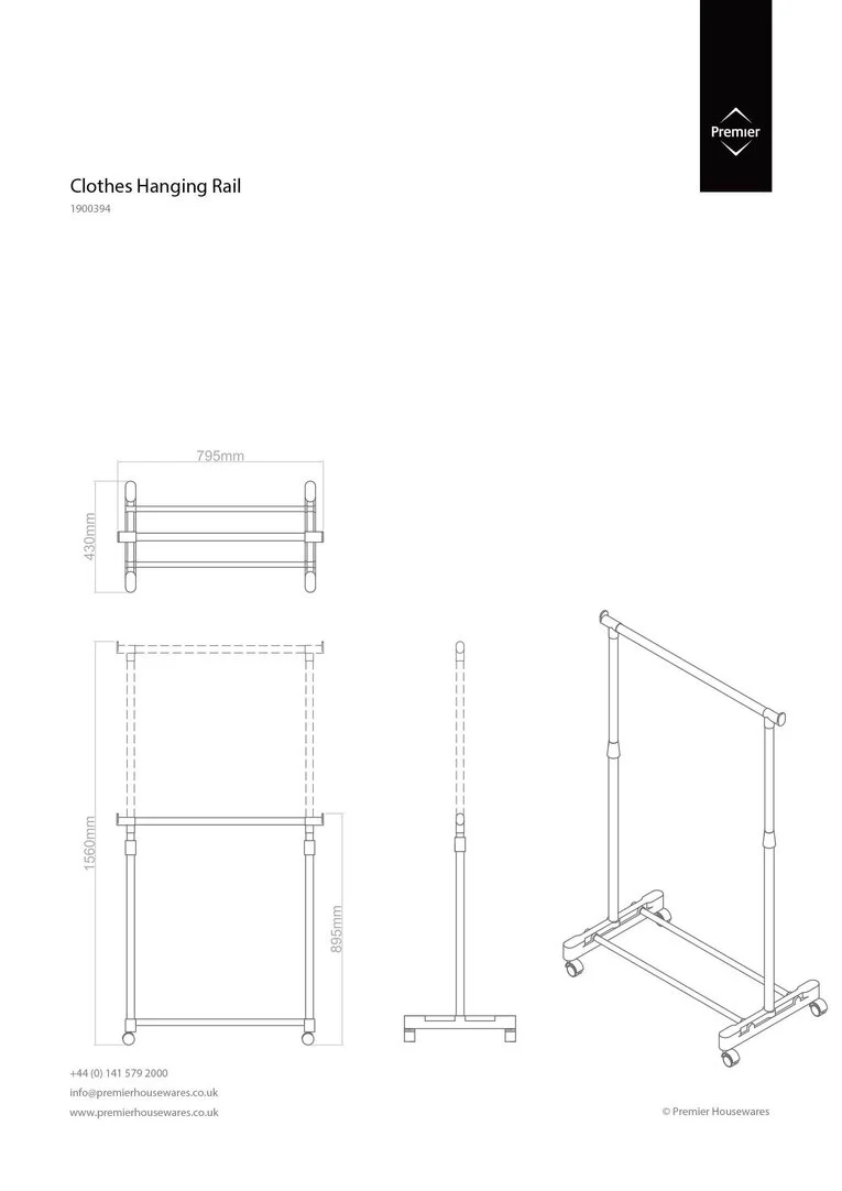 Ralesi Grey and Chrome Finish Clothes Hanging Rail With Wheels - Image 4
