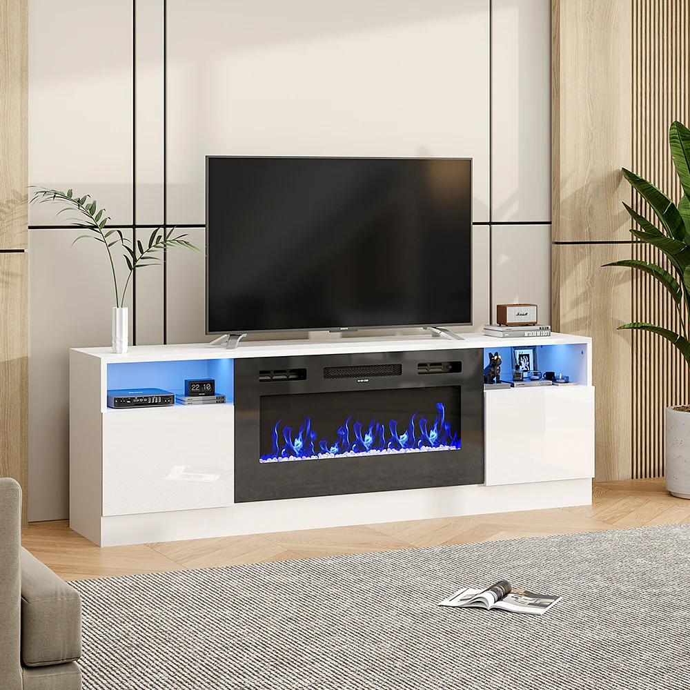 Recessed Electric Fireplace TV Stand With Closed Storage - Image 10