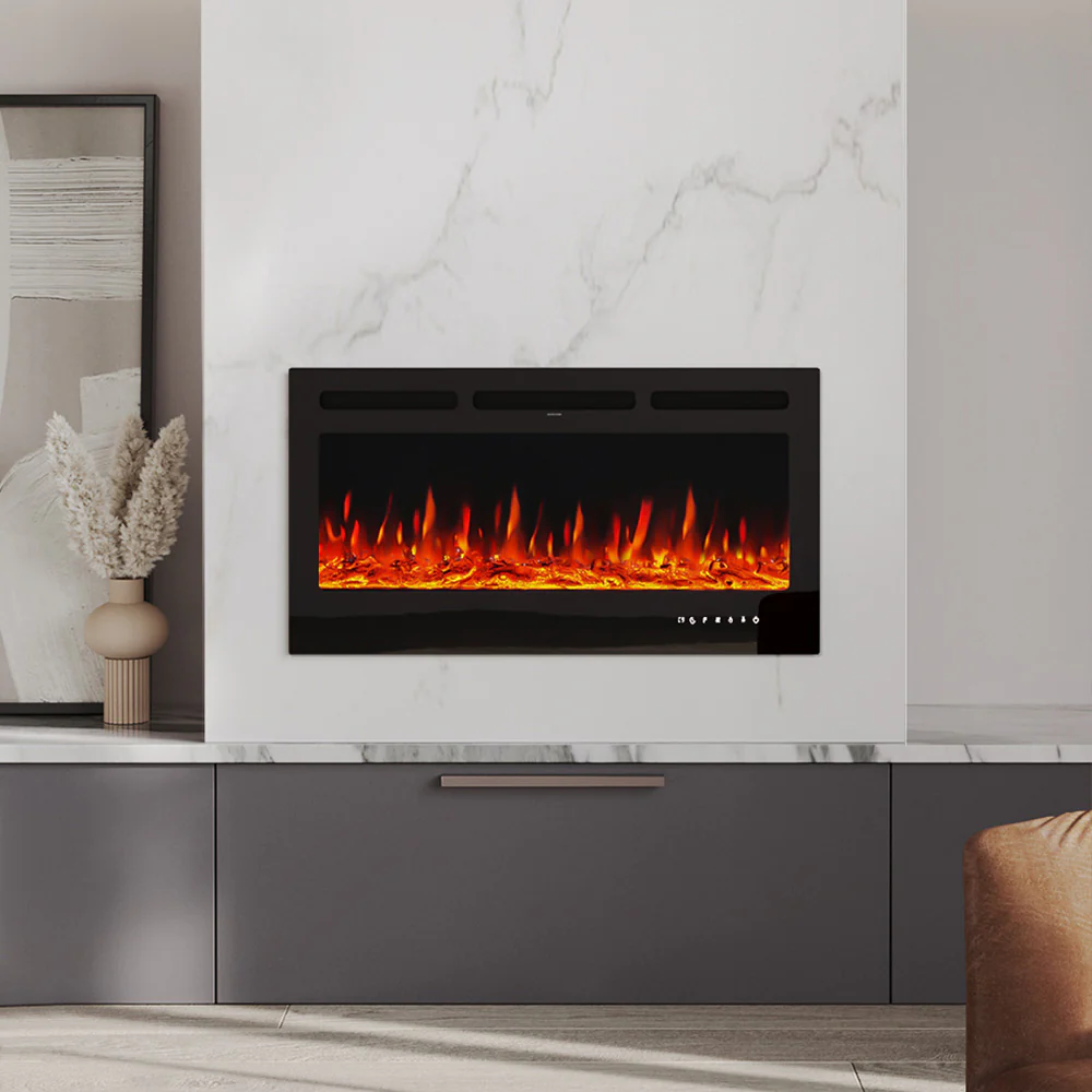 Recessed/Wall Mounted Electric Fireplace Adjustable Flame With Remote