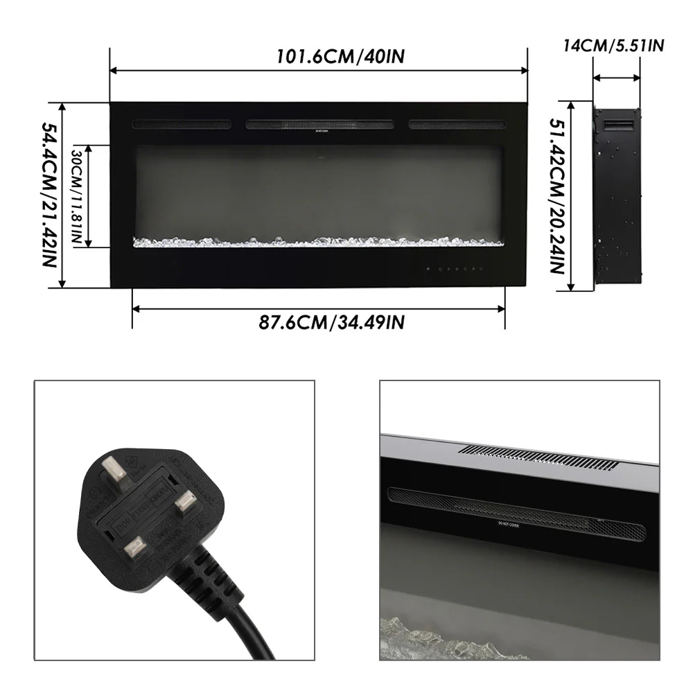 Recessed/Wall Mounted Electric Fireplace Adjustable Flame With Remote - Image 2