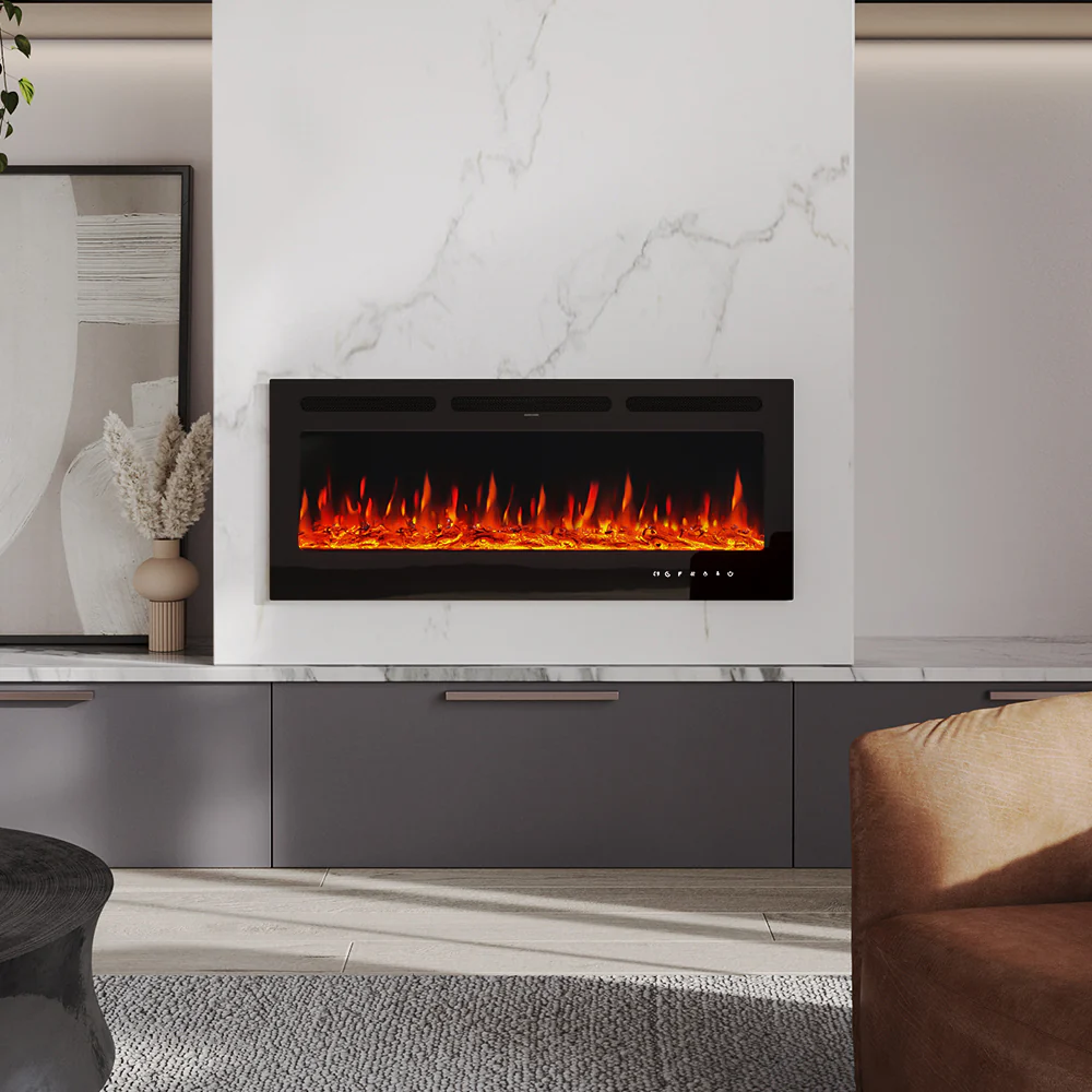 Recessed/Wall Mounted Electric Fireplace Adjustable Flame With Remote