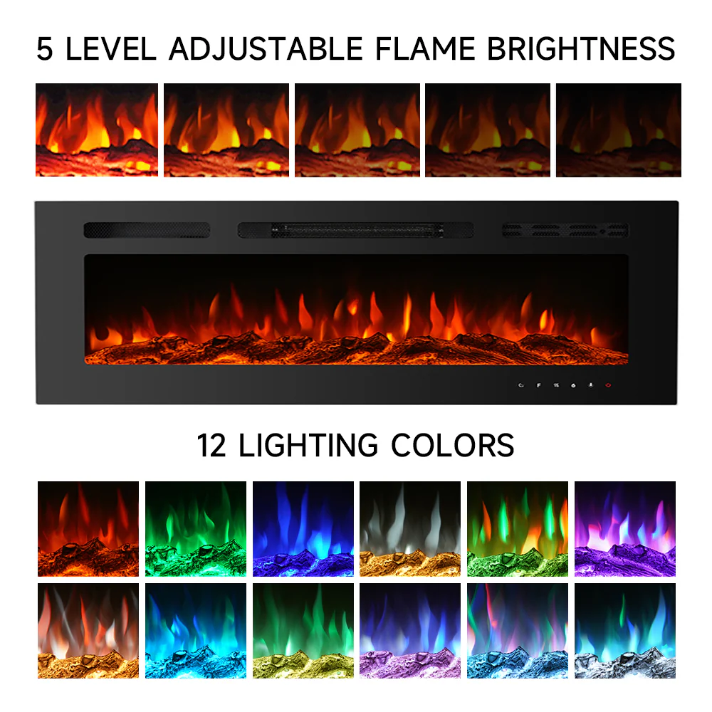 Recessed/Wall Mounted Electric Fireplace Adjustable Flame With Remote - Image 11