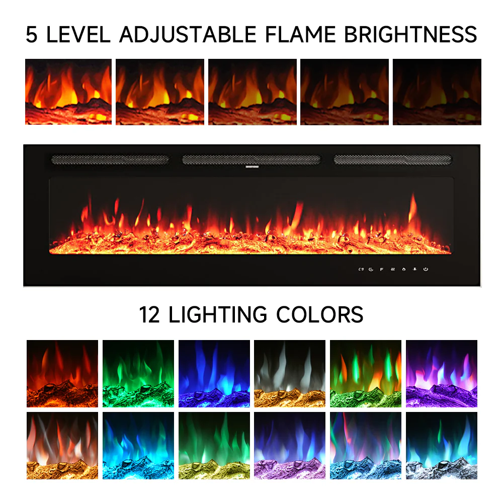 Recessed/Wall Mounted Electric Fireplace Adjustable Flame With Remote - Image 17