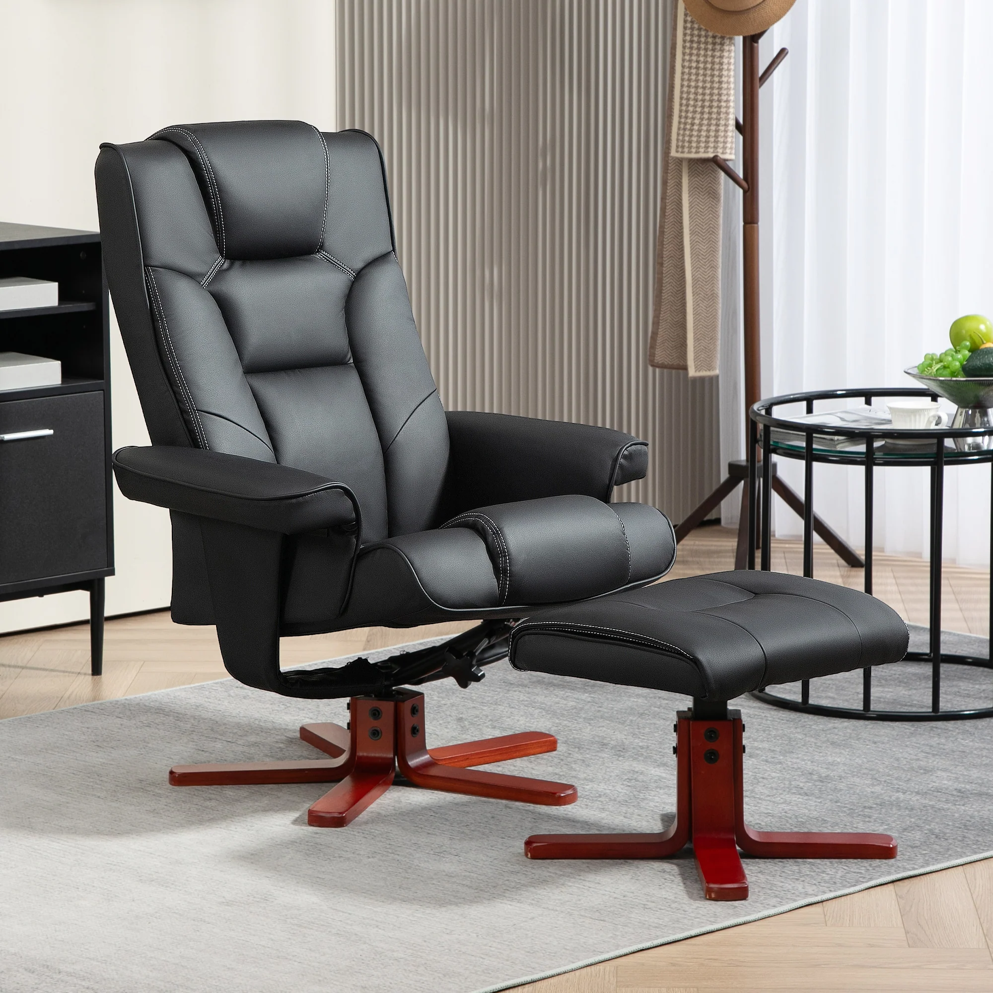Recliner Chair With Footstool And Adjustable Backrest PU Armchair - Black, Brown, Grey - Image 11