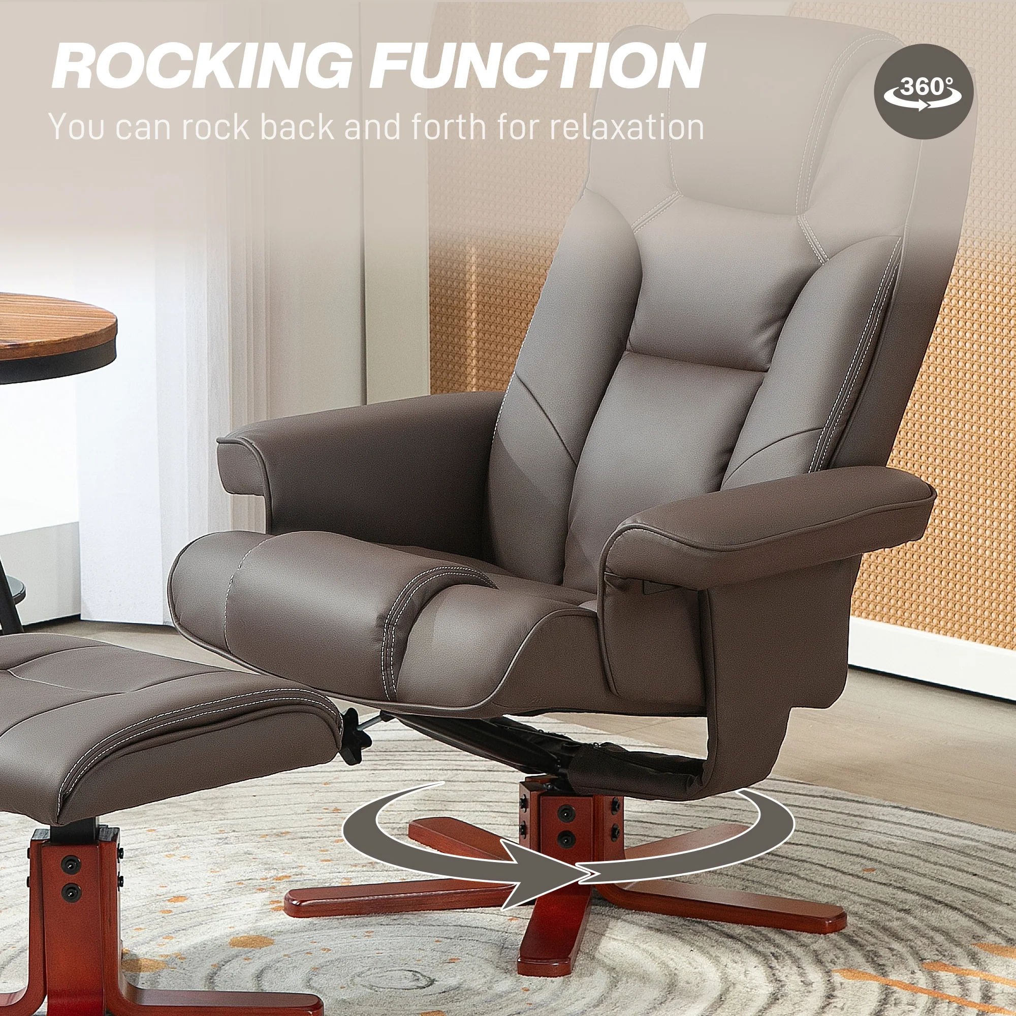 Recliner Chair With Footstool And Adjustable Backrest PU Armchair - Black, Brown, Grey - Image 21