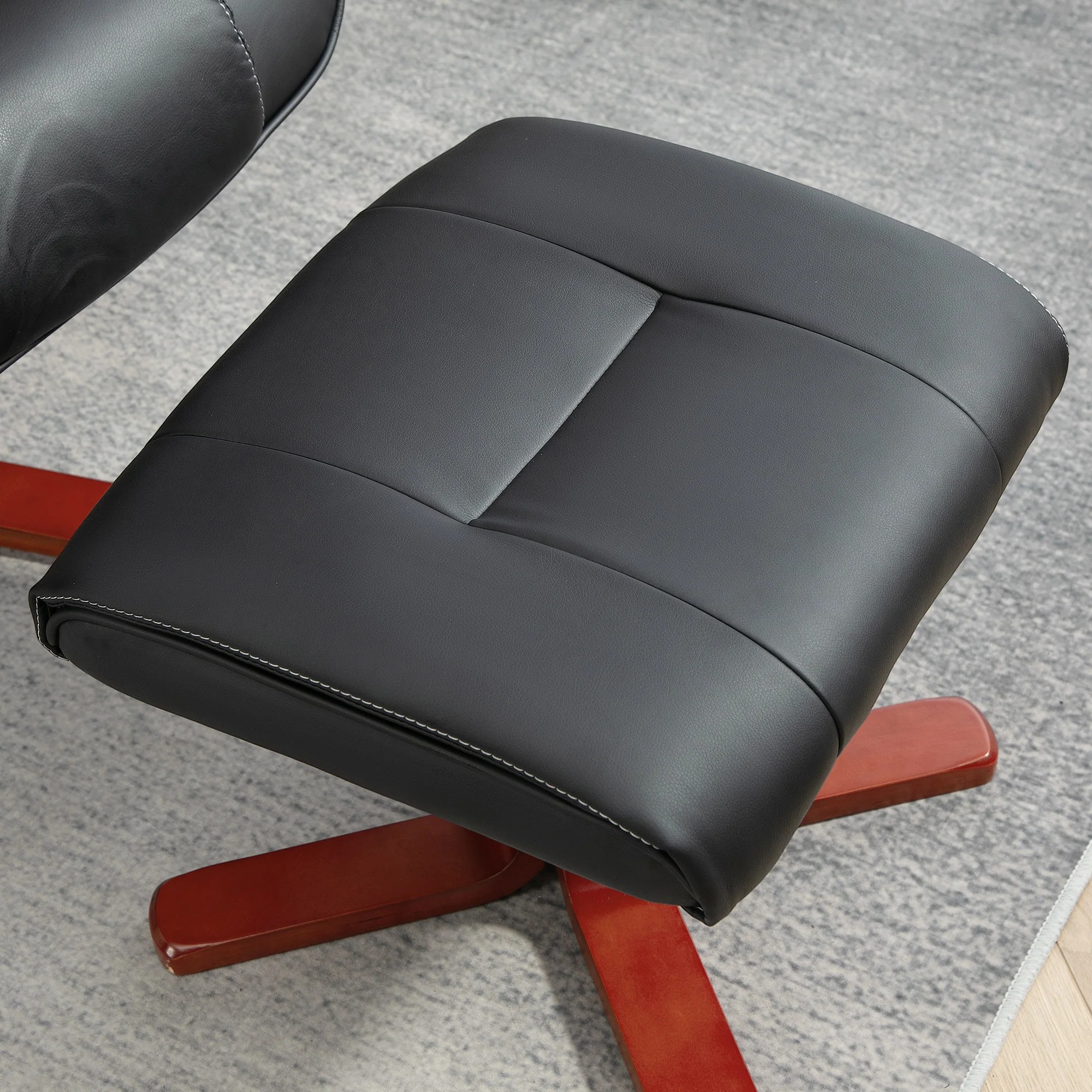 Recliner Chair With Footstool And Adjustable Backrest PU Armchair - Black, Brown, Grey - Image 26