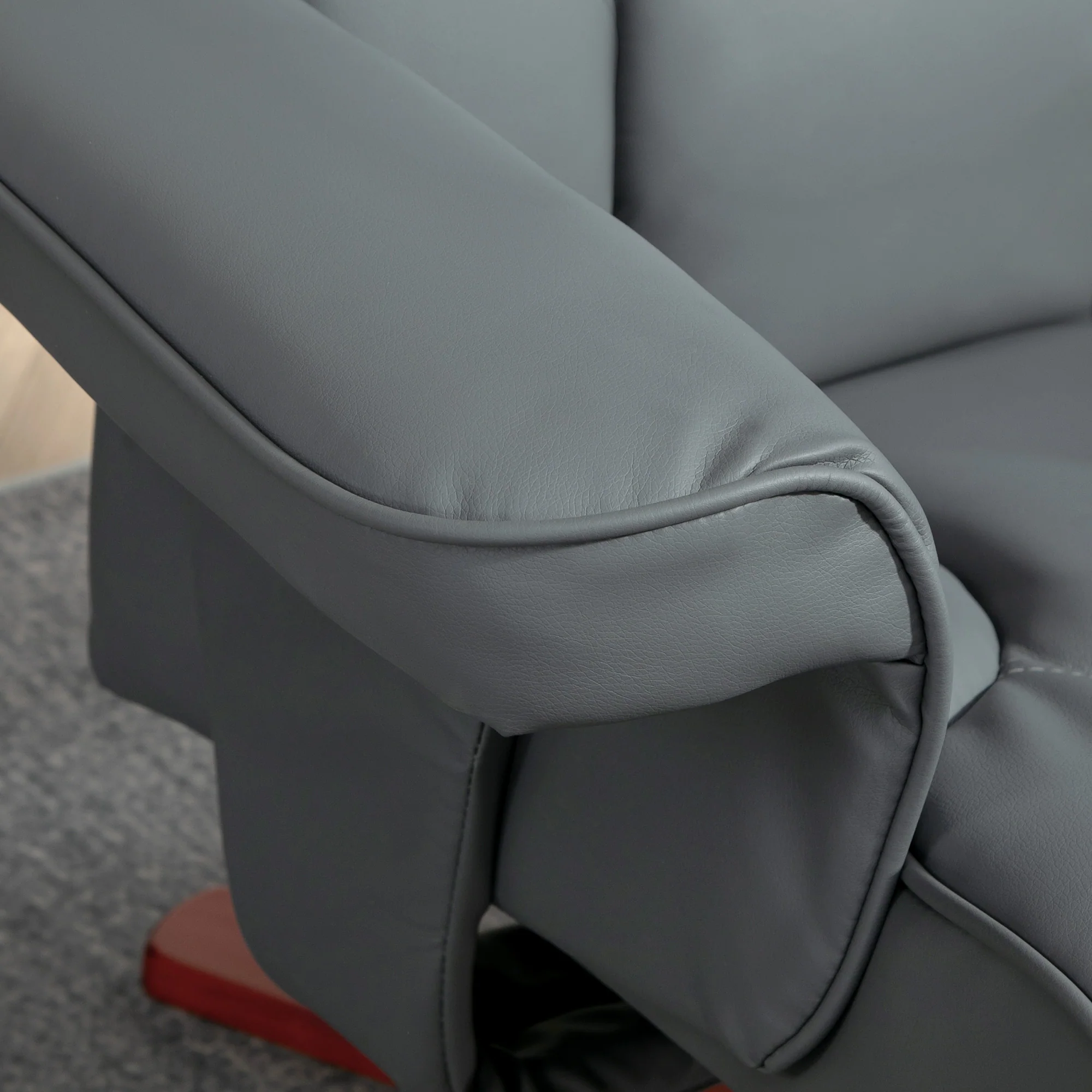 Recliner Chair With Footstool And Adjustable Backrest PU Armchair - Black, Brown, Grey - Image 8