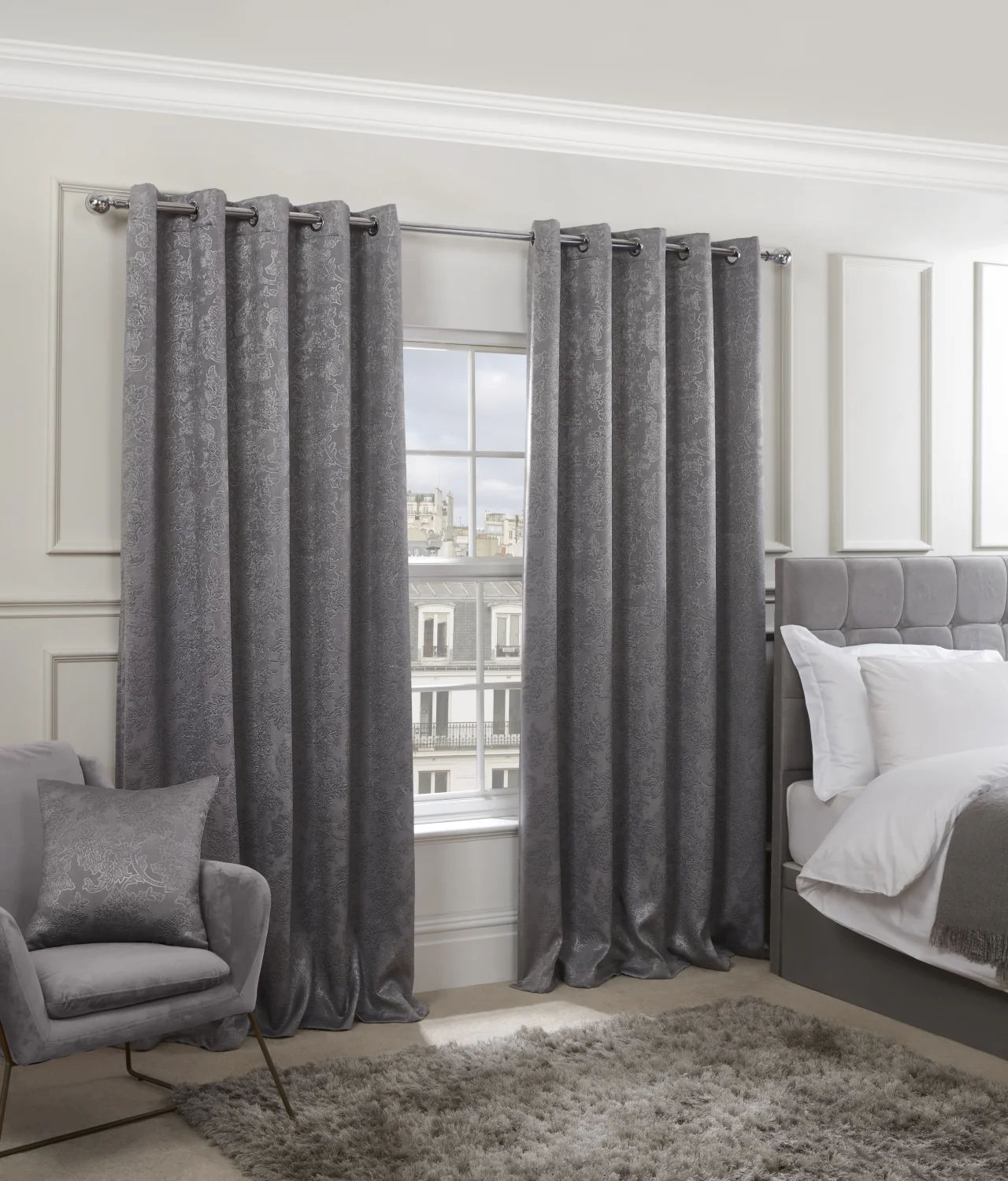 Regency - Elegant Woven Thermal Blackout Eyelet Curtains in Silver - Image 4
