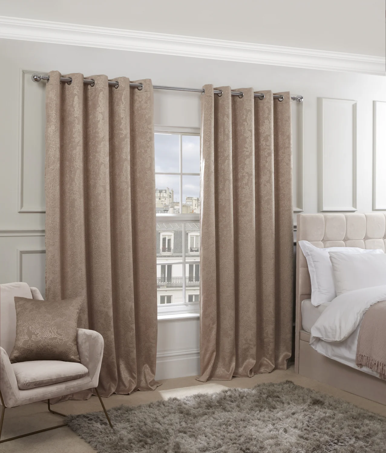 Regency - Elegant Woven Thermal Blackout Eyelet Curtains in Taupe - Image 4