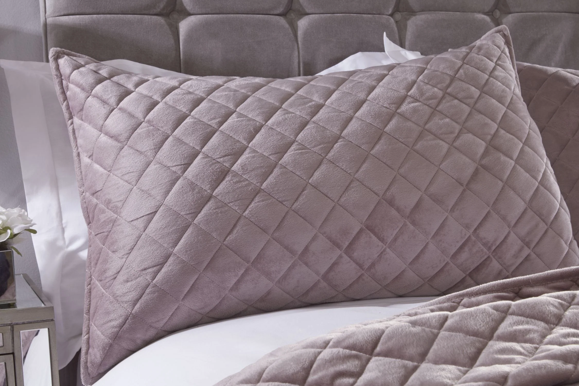 Regent Quilted Soft Touch Velvet Bedspread Set in Heather - Image 2