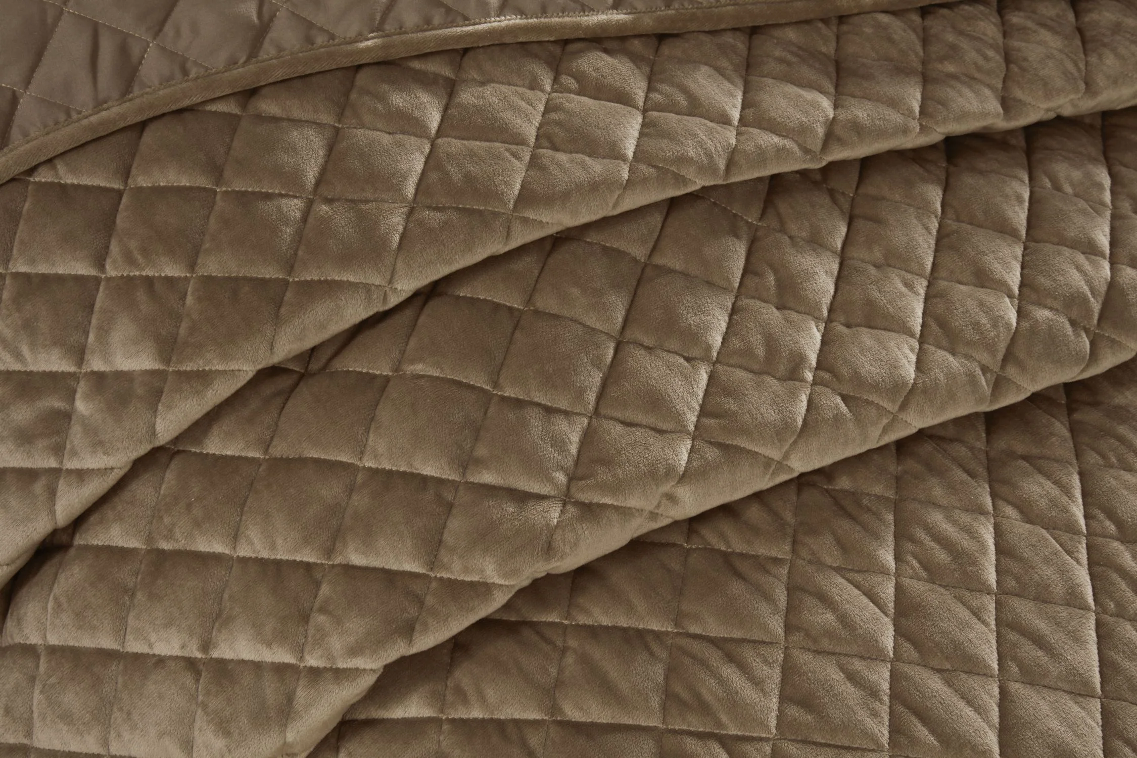 Regent Quilted Soft Touch Velvet Bedspread Set in Taupe - Image 3