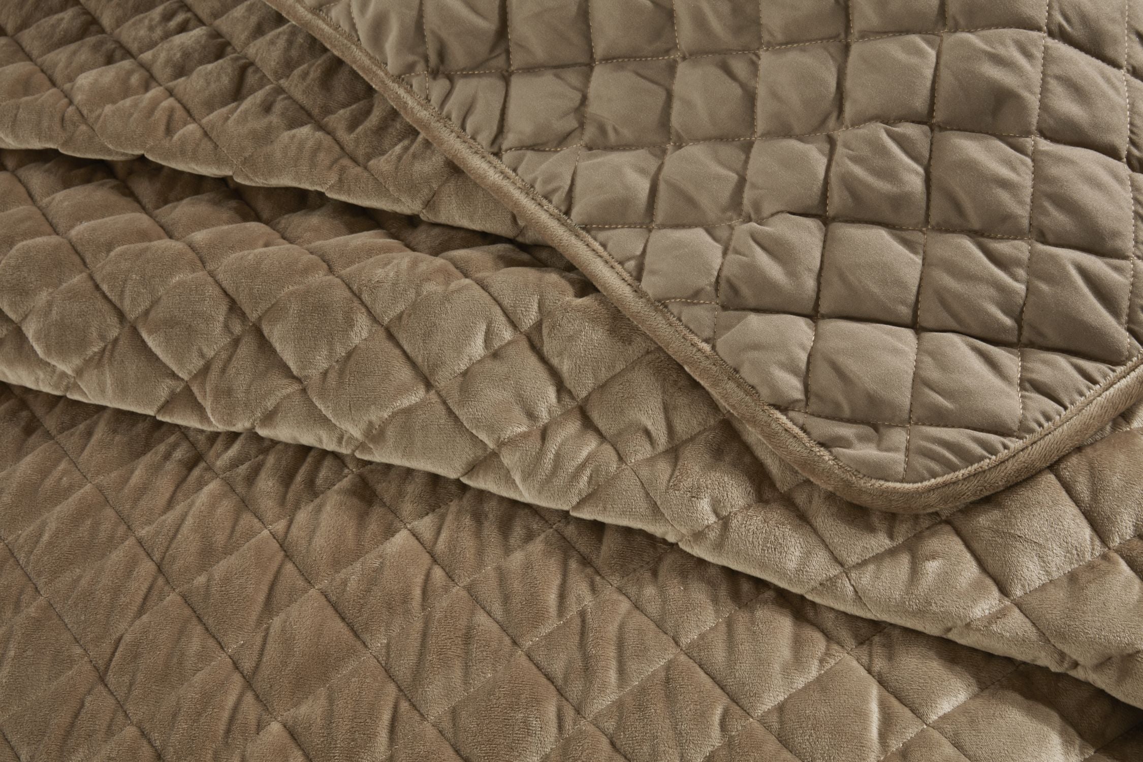 Regent Quilted Soft Touch Velvet Bedspread Set in Taupe - Image 4