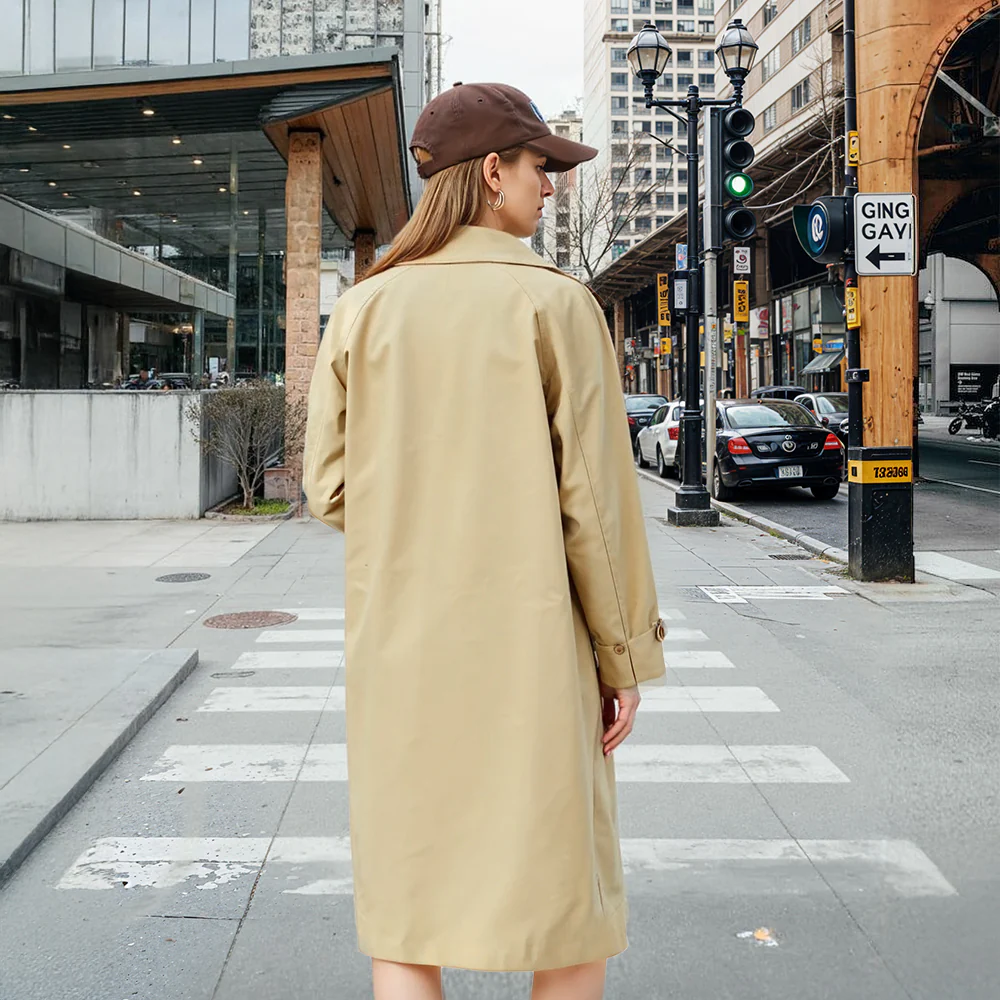 Relaxed Fit Khaki Trench Coat - Image 2