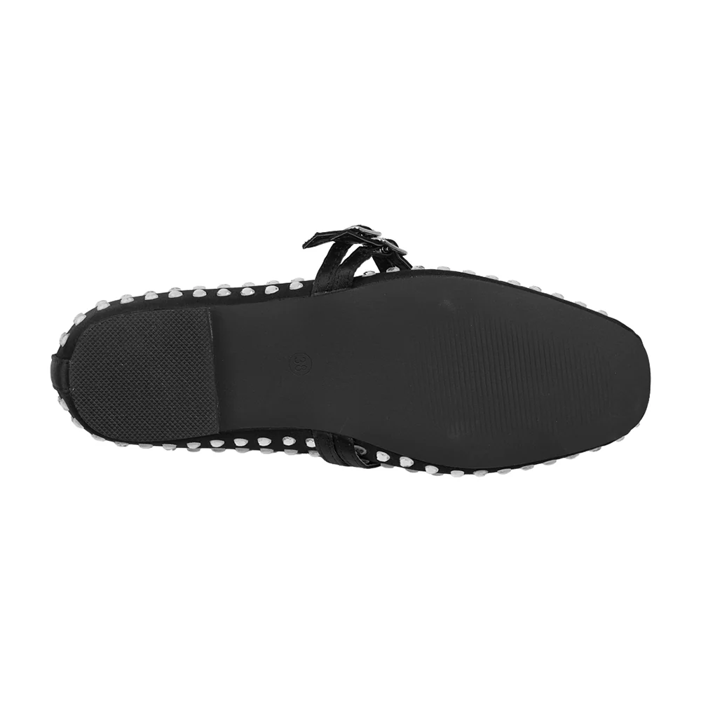 Rhinestones Double Strap Mary Jane Ballet Flat Shoes - Black - Image 9