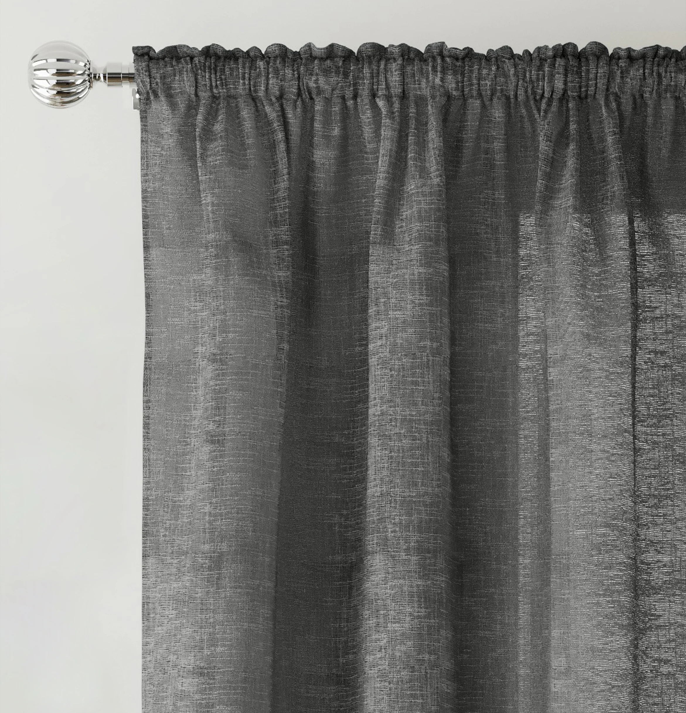 Rhodes Charcoal Linen-Look Sheer Voile Panels - Pair - Image 2