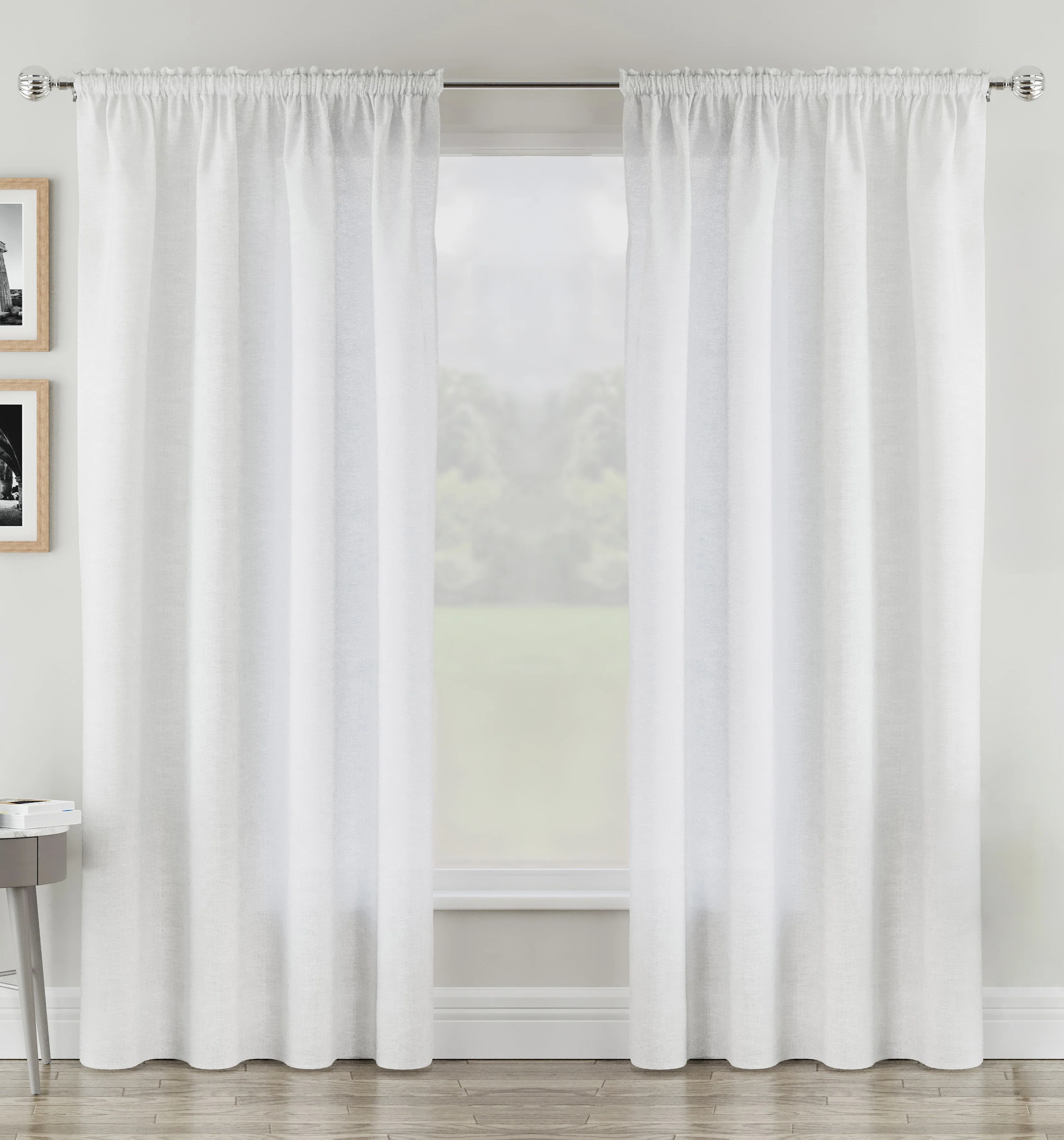 Rhodes White Linen-Look Sheer Voile Panels Pair