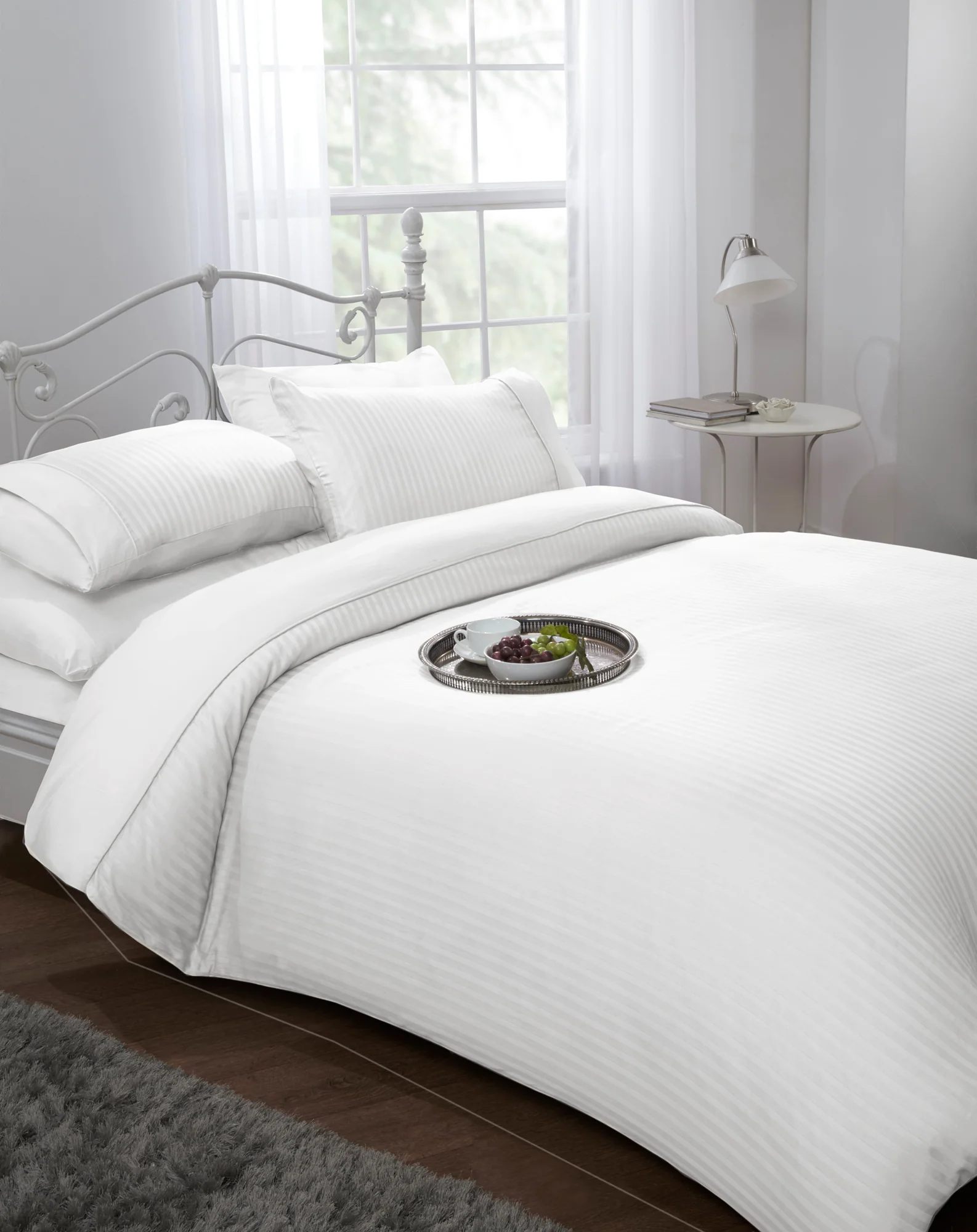 Ritz 300 Thread Count Satin Stripe Duvet Set In White