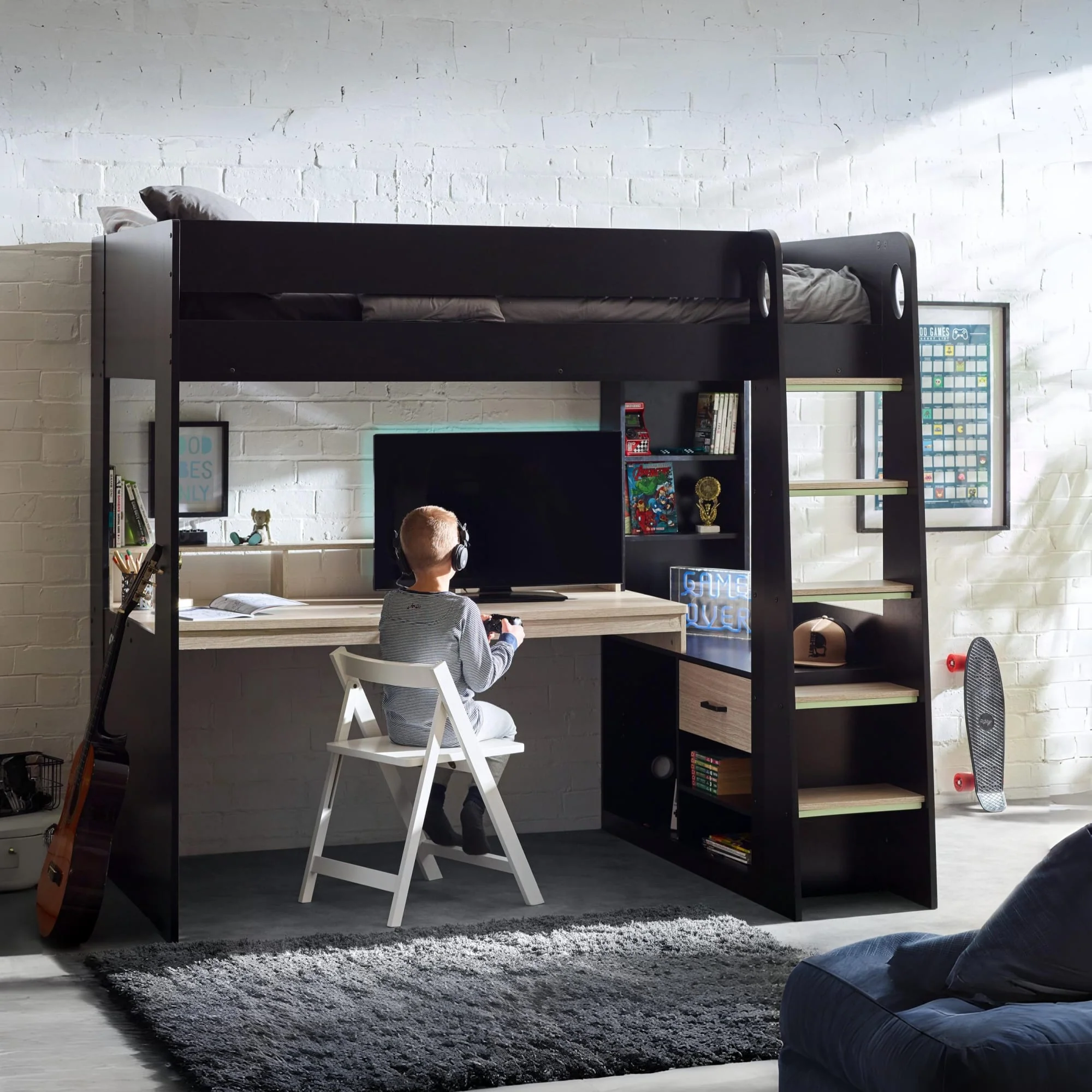 ROCKET GAMING HIGHSLEEPER - BLACK AND PALE WOOD