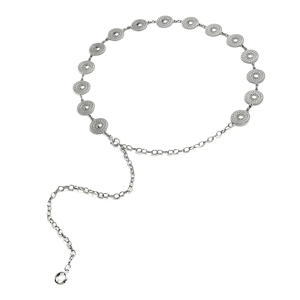 Round Coin-Shaped Charms Adjustable Metal Waist Chain Accessory - Silver - Image 4