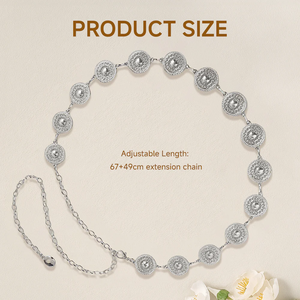 Round Coin-Shaped Charms Adjustable Metal Waist Chain Accessory - Silver - Image 7