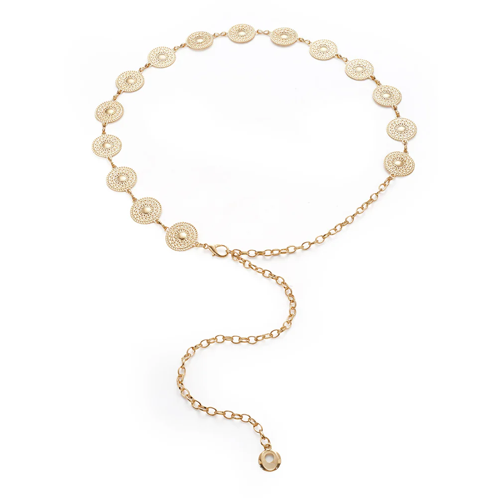 Round Coin-Shaped Charms Adjustable Metal Waist Chain Accessory