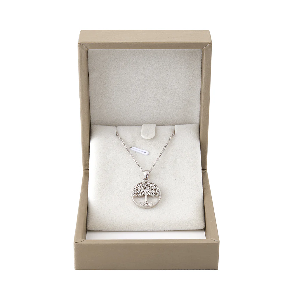 Round Tree Pendant Necklace in Copper with Cubic Zirconia Accents
