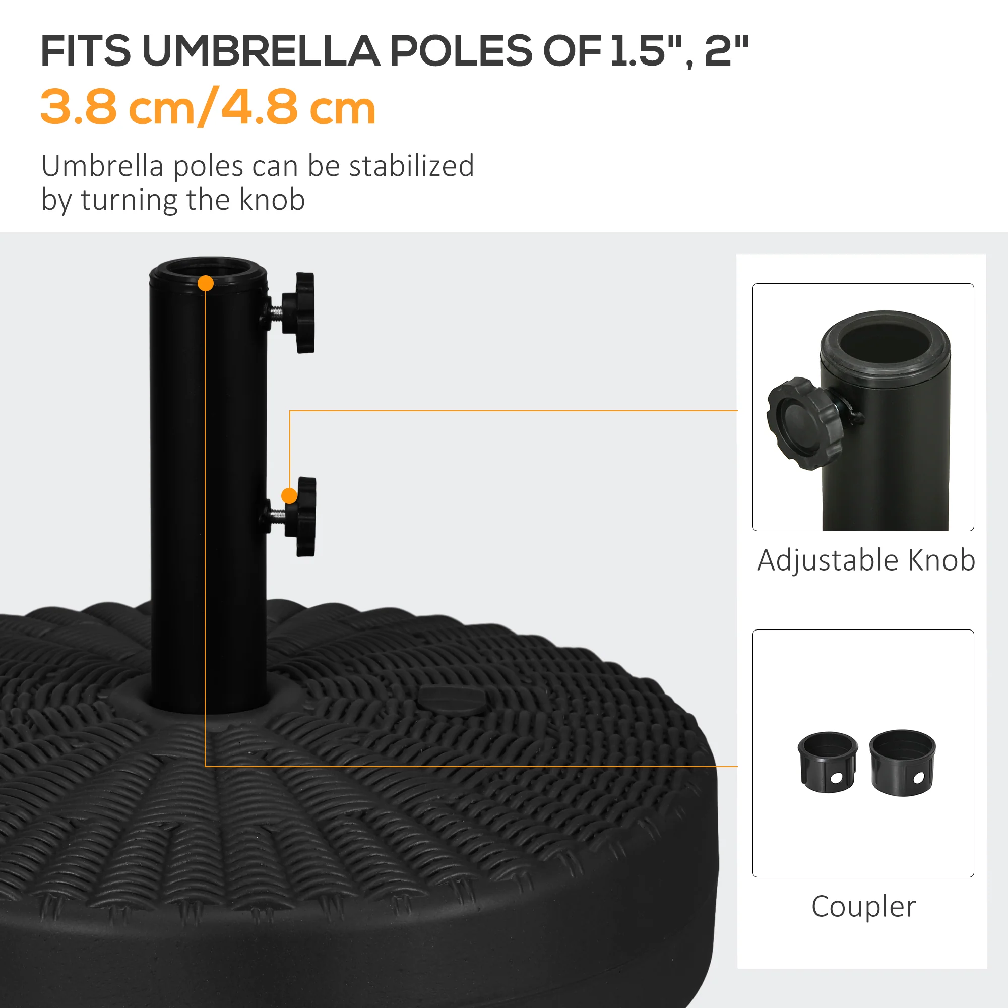 Round Umbrella Parasol Base With Rattan Effect, Plastic Parasol Stand, Black - Image 3