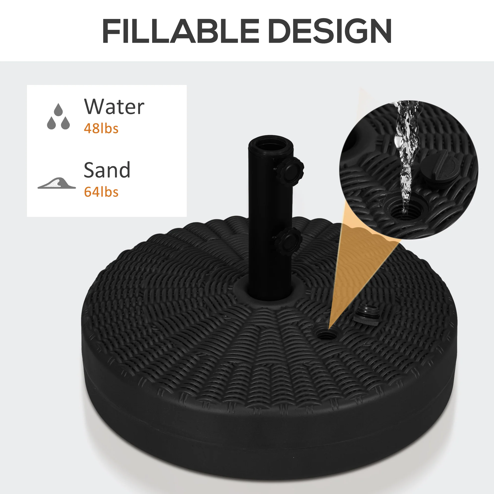 Round Umbrella Parasol Base With Rattan Effect, Plastic Parasol Stand, Black - Image 4