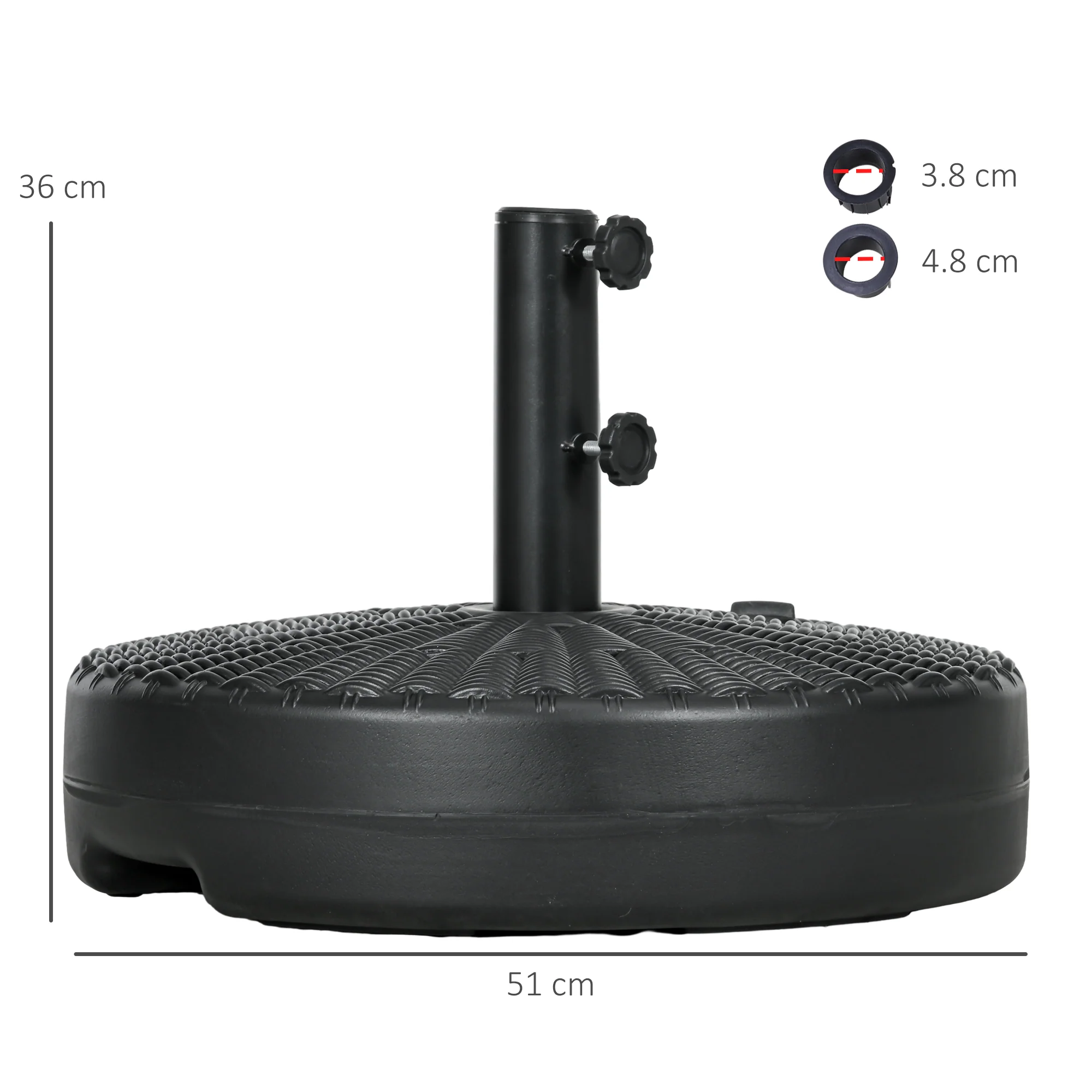 Round Umbrella Parasol Base With Rattan Effect, Plastic Parasol Stand, Black - Image 5