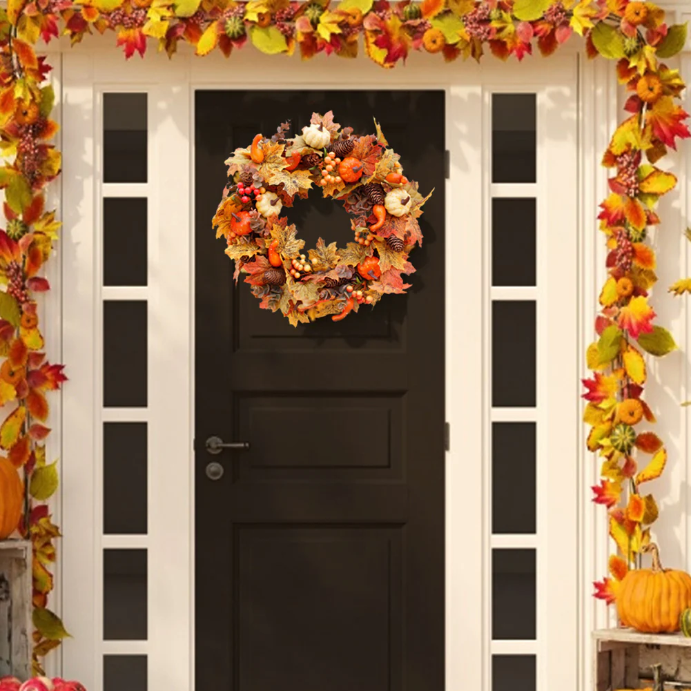 Rustic Fall Maple Leaf Pine Cone Wreath - Image 2