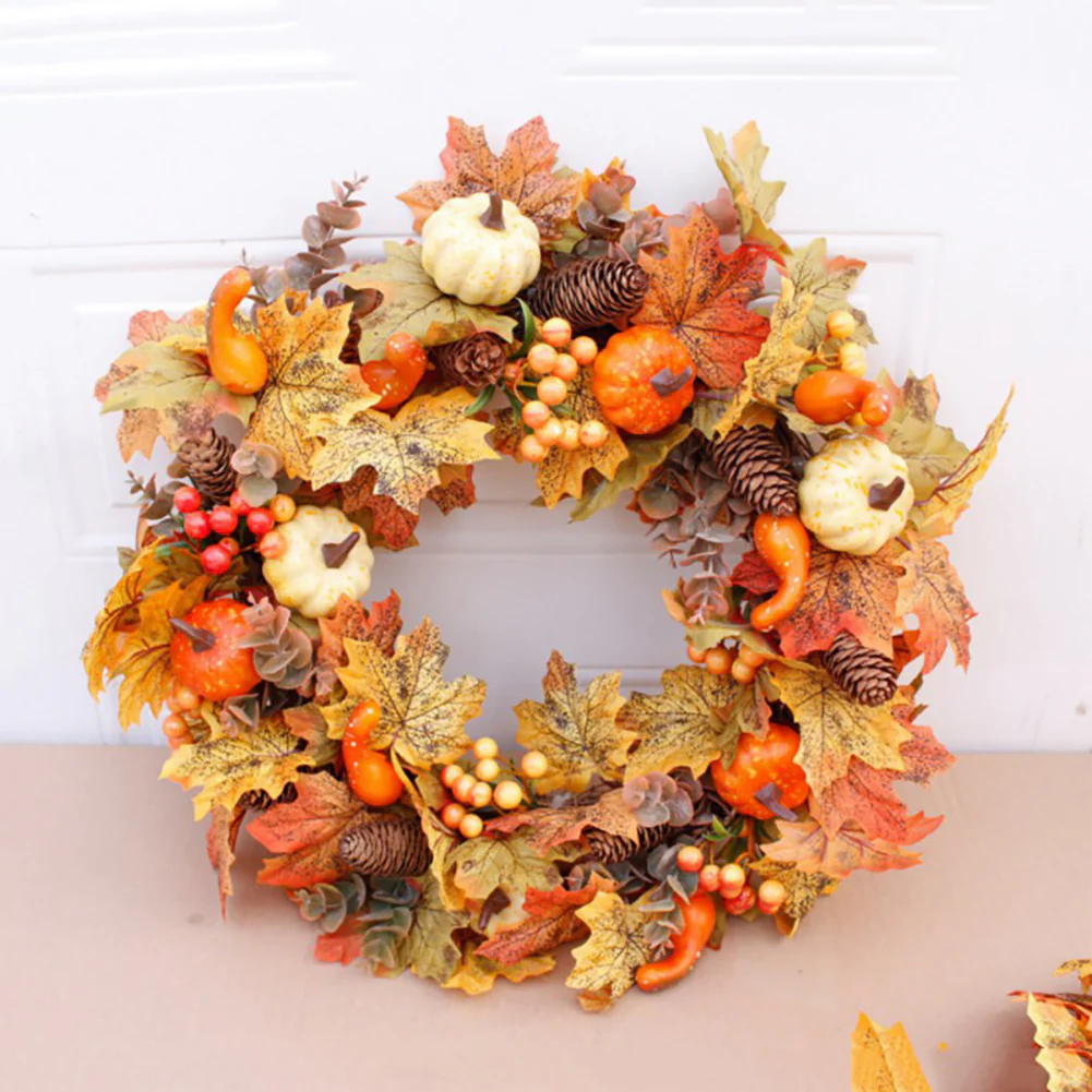 Rustic Fall Maple Leaf Pine Cone Wreath - Image 4