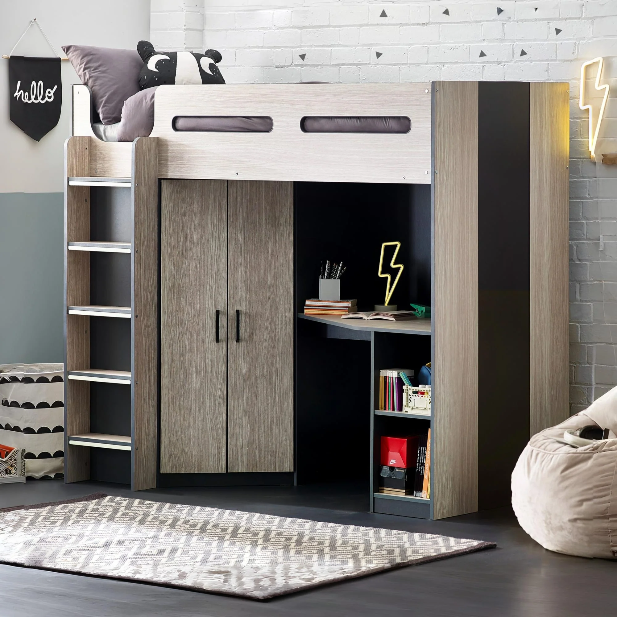 SAMSON HIGH SLEEPER - WOODGRAIN & ANTHRACITE
