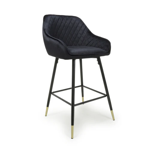 Savanna Brushed Velvet Black Bar Stool - Set Of 2