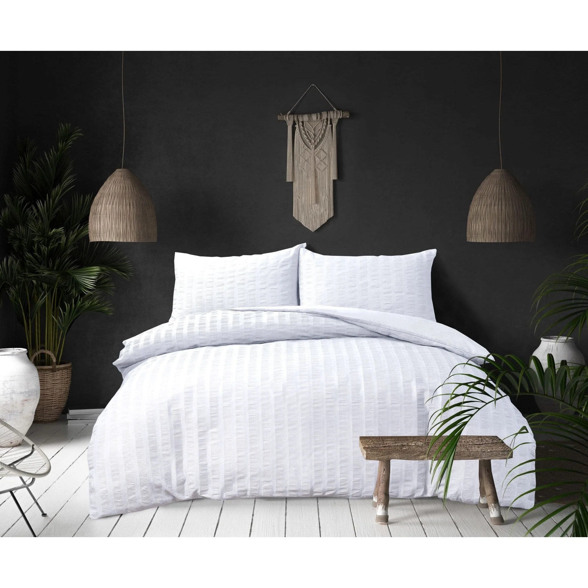 Seersucker Duvet Set - White